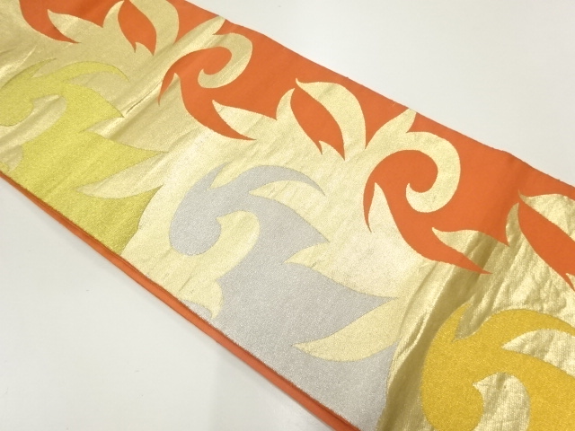 JAPANESE KIMONO / ANTIQUE FUKURO OBI / WOVEN ARABESQUE